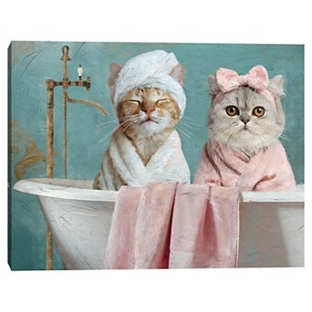 Bath Divas II 11 x 14 Cat Bathing Canvas Wall Art