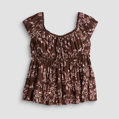 Juniors' Pink Republic Tiered Peasant Short Sleeve Top