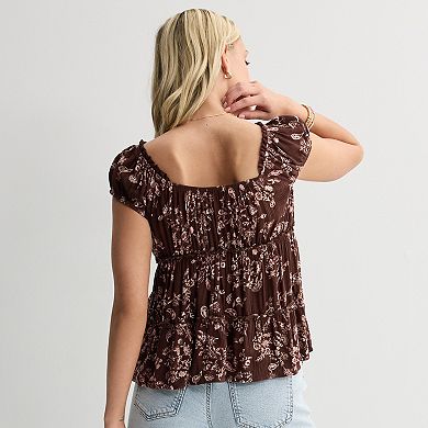 Juniors' Pink Republic Tiered Peasant Short Sleeve Top