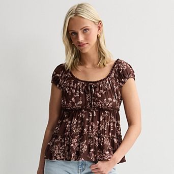 Juniors' Pink Republic Tiered Peasant Short Sleeve Top