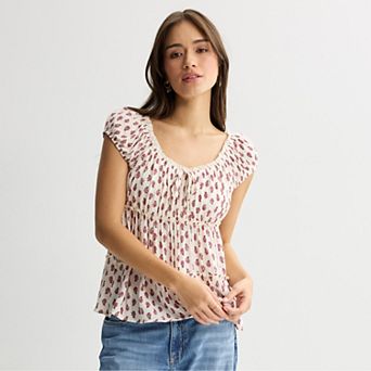 Juniors' Pink Republic Tiered Peasant Short Sleeve Top