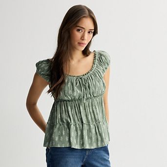 Juniors' Pink Republic Tiered Peasant Short Sleeve Top
