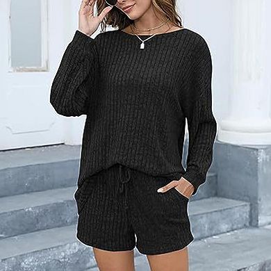 Women's Long Sleeved Shorts Loose Casual Home Suit Set