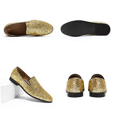 slim fit dress slacks CHRISTIAN LOUBOUTIN Men's Dandelion Flat Glitter Dress Loafer Shoes Go main image 1
