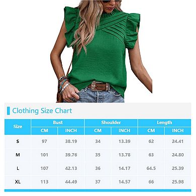 Women's Cute and Fashionable Pleated Shoulder Ruffle Sleeves Solid Color Top Short T-shirt