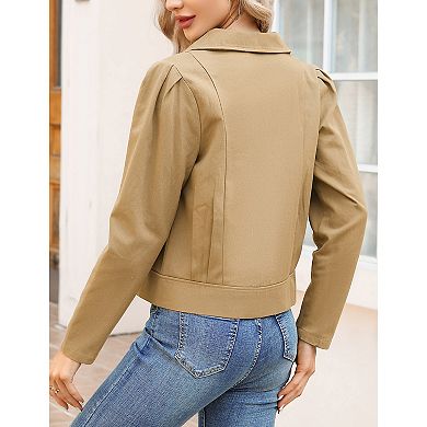 Women's Cropped Jacket Suit Lapel Soild Design Button Down Tops