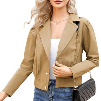 Women's Cropped Jacket Suit Lapel Soild Design Button Down Tops