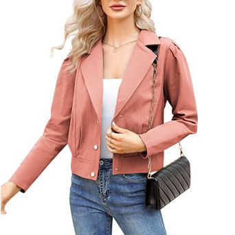 Women's Cropped Jacket Suit Lapel Soild Design Button Down Tops