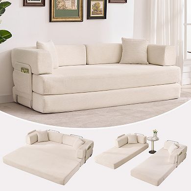 Convertible Sleeper Sofa Bed, 78.8" 5-in-1 Folding Floor Futon with Pillows, No-Assembly Couch Bed