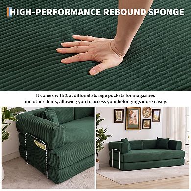 Convertible Sleeper Sofa Bed, 78.8" 5-in-1 Folding Floor Futon with Pillows, No-Assembly Couch Bed