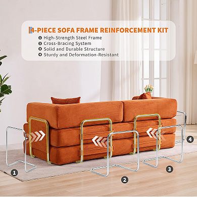 Convertible Sleeper Sofa Bed, 78.8" 5-in-1 Folding Floor Futon with Pillows, No-Assembly Couch Bed