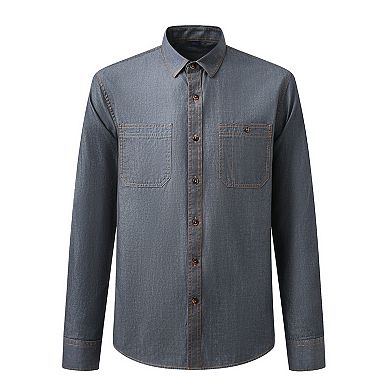Men's 100% Cotton Slim Denim Shirt - Long Sleeve with Dual Pockets, Work & Casual