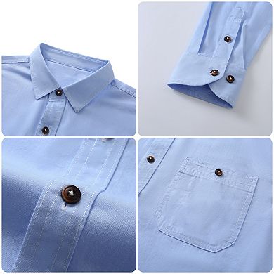 Men's 100% Cotton Slim Denim Shirt - Long Sleeve with Dual Pockets, Work & Casual