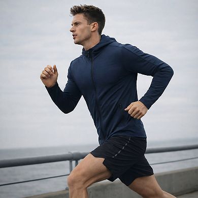 Men's Athletic Running Jacket Dry-Fit Full Zip Hooded with Pockets Workout Track