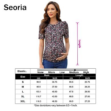 Women's Maternity Tops Floral Print Puff Sleeve Ruched Tunic for Pregnancy