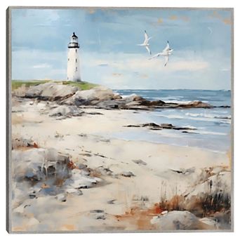 Lighthouse On Rocky Shore 35 x 35 Wall Art