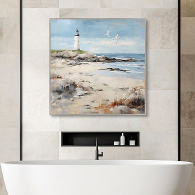 Lighthouse On Rocky Shore 35 x 35 Wall Art