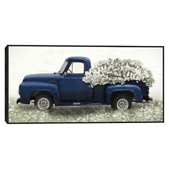 Blue & Blooms 17x34 Floral Truck Canvas Wall Art