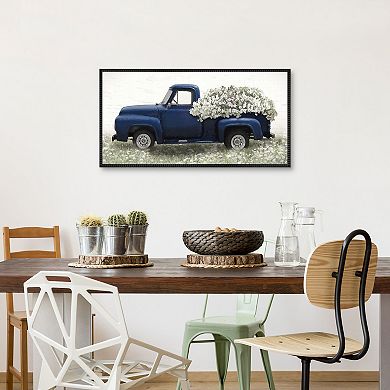 Blue & Blooms 17x34 Floral Truck Canvas Wall Art
