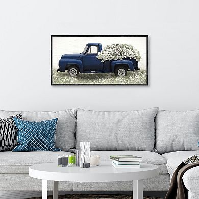 Blue & Blooms 17x34 Floral Truck Canvas Wall Art