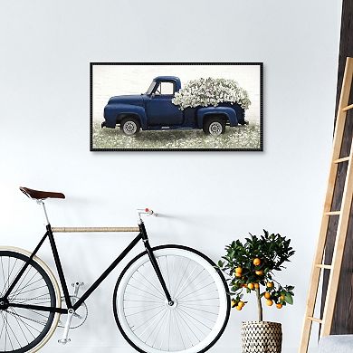 Blue & Blooms 17x34 Floral Truck Canvas Wall Art