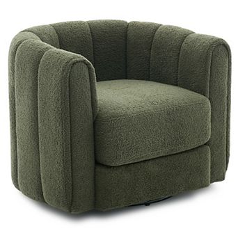 Swivel Accent Chair with Armrest 360° Rotation Soft Teddy Fleece Barrel Armchair with Wide Base