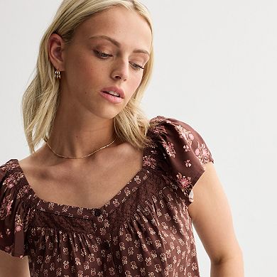 Juniors' Plus Size Pink Republic Woven Button Front Top