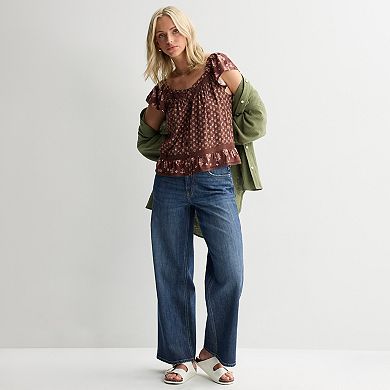 Juniors' Plus Size Pink Republic Woven Button Front Top