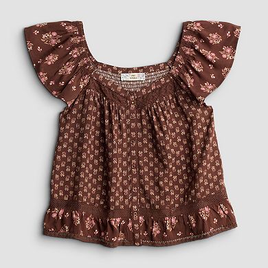 Juniors' Plus Size Pink Republic Woven Button Front Top