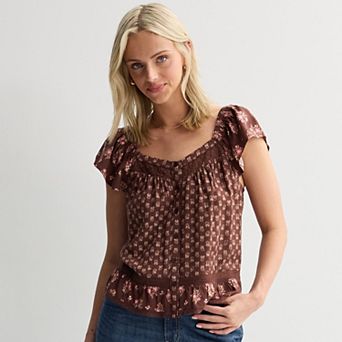 Juniors' Pink Republic Woven Button Front Top
