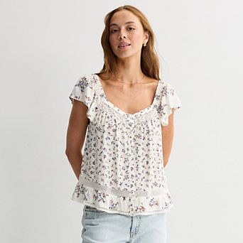 Juniors' Plus Size Pink Republic Woven Button Front Top