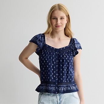 Juniors' Pink Republic Woven Button Front Top