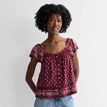 Juniors' Pink Republic Woven Button Front Top