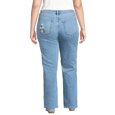 Plus Size Lands' End Soft Denim Mid Rise Relaxed Straight Leg Embroidered Jeans