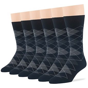 Mens Dress Socks Cotton 6 Pack Patterned Crew Lightweight Business Work Breathable Seamless Socks