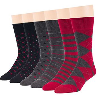 Mens Dress Socks Cotton 6 Pack Patterned Crew Lightweight Business Work Breathable Seamless Socks