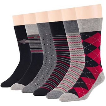 Mens Dress Socks Cotton 6 Pack Patterned Crew Lightweight Business Work Breathable Seamless Socks