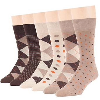Mens Dress Socks Cotton 6 Pack Patterned Crew Lightweight Business Work Breathable Seamless Socks