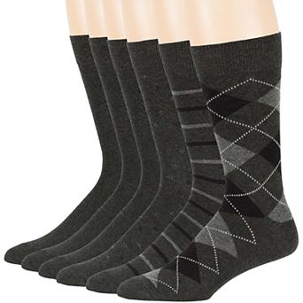 Mens Dress Socks Cotton 6 Pack Patterned Crew Lightweight Business Work Breathable Seamless Socks
