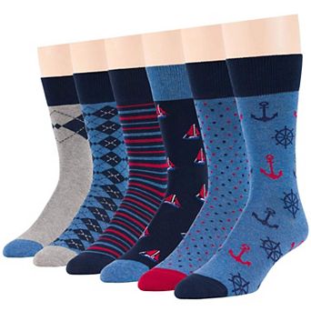 Mens Dress Socks Cotton 6 Pack Patterned Crew Lightweight Business Work Breathable Seamless Socks