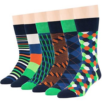 Mens Dress Socks Cotton 6 Pack Patterned Crew Lightweight Business Work Breathable Seamless Socks
