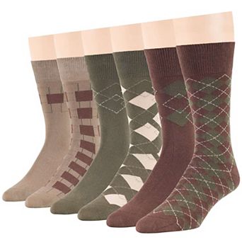 Mens Dress Socks Cotton 6 Pack Patterned Crew Lightweight Business Work Breathable Seamless Socks