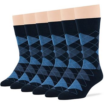 Mens Dress Socks Cotton 6 Pack Patterned Crew Lightweight Business Work Breathable Seamless Socks