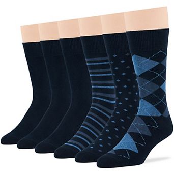 Mens Dress Socks Cotton 6 Pack Patterned Crew Lightweight Business Work Breathable Seamless Socks