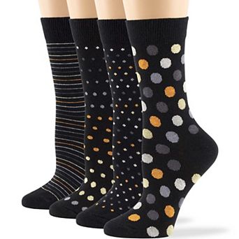 Womens Socks Cotton Fun Crew 4 Pack Seamless Design with Colorful Novelty Patterns