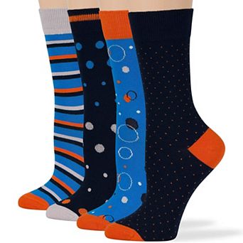 Womens Socks Cotton Fun Crew 4 Pack Seamless Design with Colorful Novelty Patterns