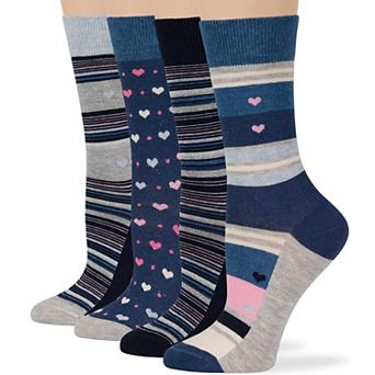 Womens Socks Cotton Fun Crew 4 Pack Seamless Design with Colorful Novelty Patterns