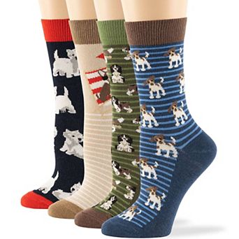 Womens Socks Cotton Fun Crew 4 Pack Seamless Design with Colorful Novelty Patterns