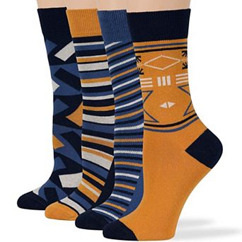 Womens Socks Cotton Fun Crew 4 Pack Seamless Design with Colorful Novelty Patterns