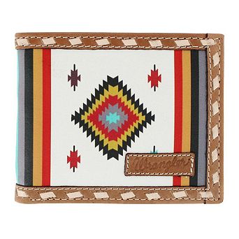 Wrangler Men's Leather Southwest Print Bifold Wallet
